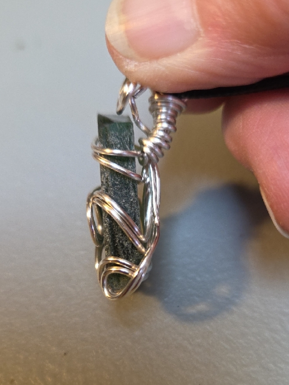 Green Sea Glass Pendant /W Silver Wire Wrap - Picture 5 of 6